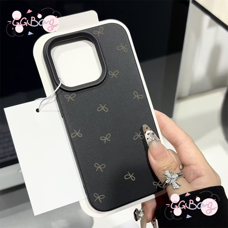 เคสไอโฟน สำหรับ IPhone 16 7Plus 12 11 13 15 14 Pro Max XR XS X 7Plus 8Plus Max ฝาครอบหนังปมโบว์เล็กน่ารักง่ายๆ - รูปที่ 3