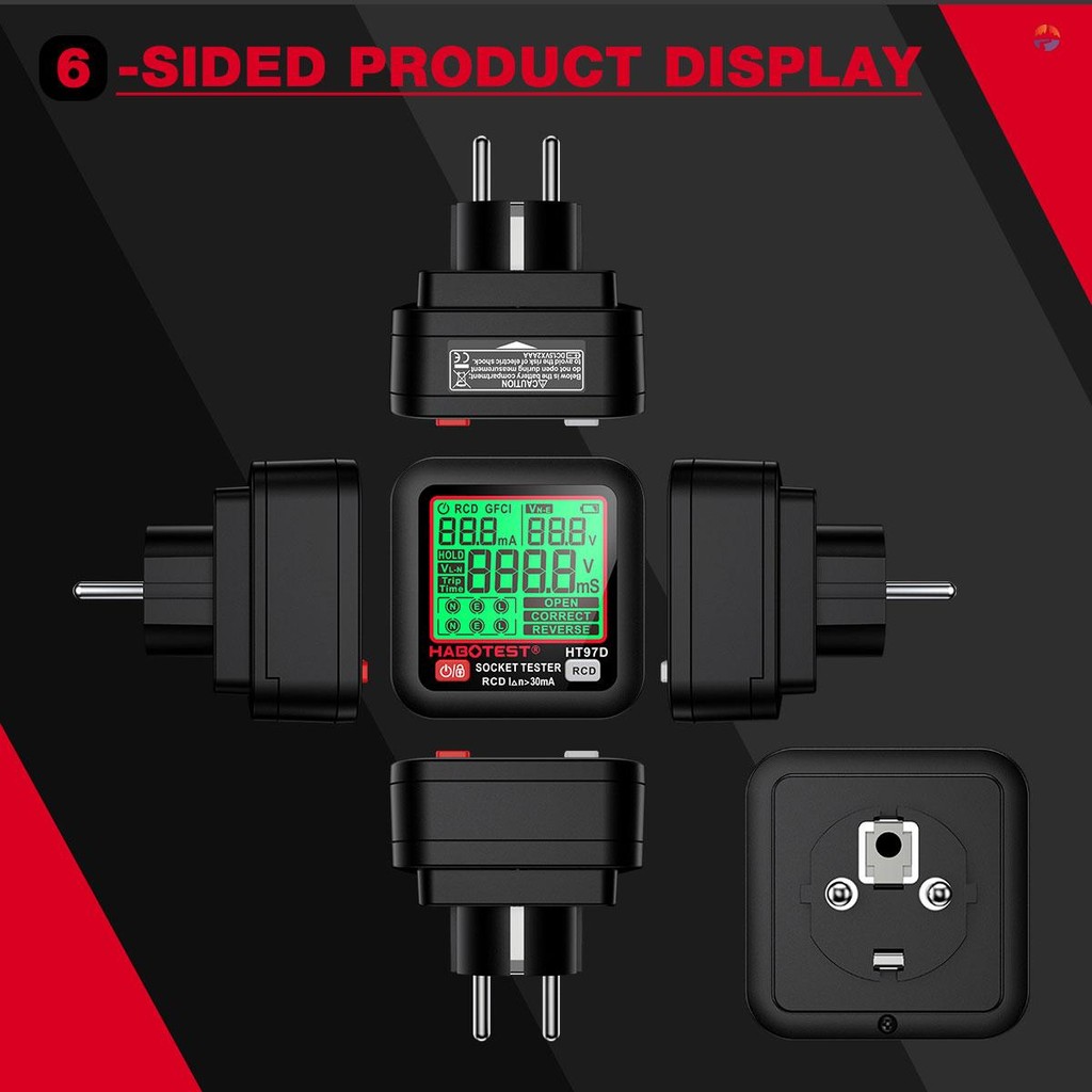 HABOTEST HT97D เครื่องทดสอบซ็อกเก็ตดิจิตอลทดสอบแรงดันไฟฟ้า EU Plug เครื่องตรวจจับซ็อกเก็ตอัจฉริยะการทดสอบการรั่วไหลเครื่องทดสอบเฟสมัลติฟังก์ชั่น - รูปที่ 4