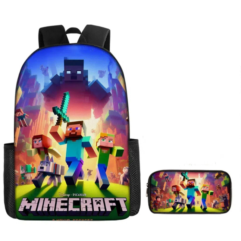 2 ชิ้น/ชุด กระเป๋านักเรียนเด็ก + กระเป๋าดินสอ Minecraft กระเป๋าเป้สะพายหลัง 3D การ์ตูน กระเป๋านักเรี