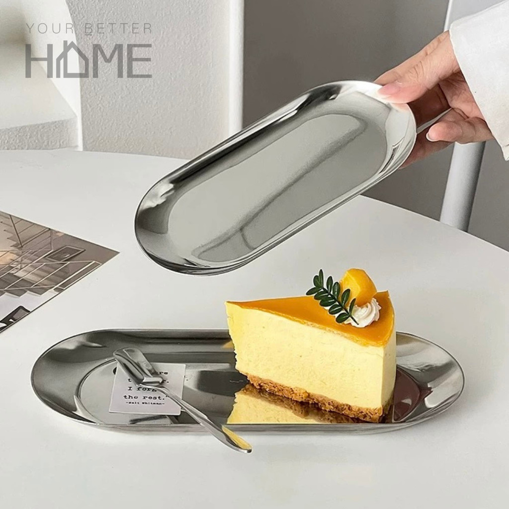 (พร้อมส่ง) ถาด จาน ขอบแบน สแตนเลสเงา ขัดลาย สแตนเลสหนามีน้ำหนัก จะใส่ขนม เค้ก หรือใส่อาหาร ดีไซน์สวย สายคาเฟ่ ต้องมี