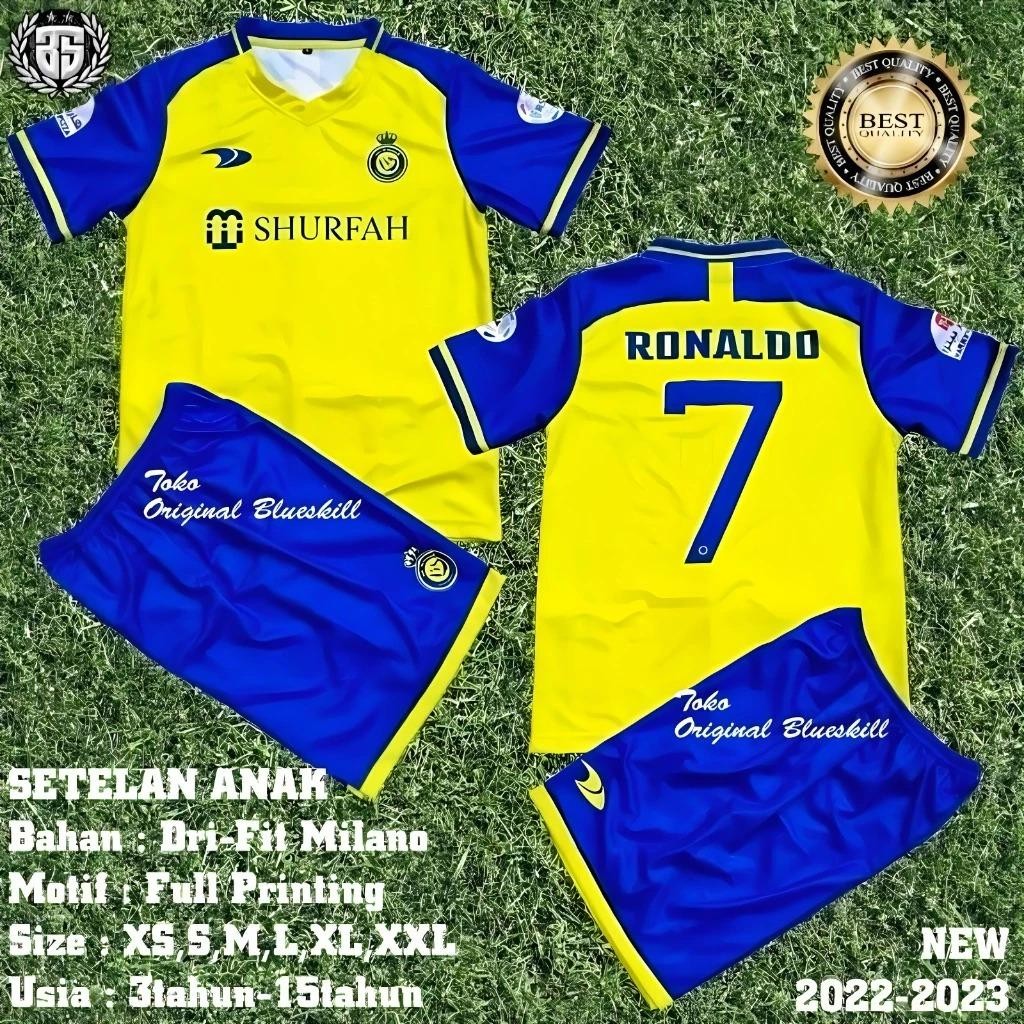 AL NASSR Ronaldo เสื้อฟุตบอลเด็กชุดเสื้อฟุตบอลสําหรับ 1-15 ปี/RONALDO BOYS FOOTBALL JERSEY และ LATES