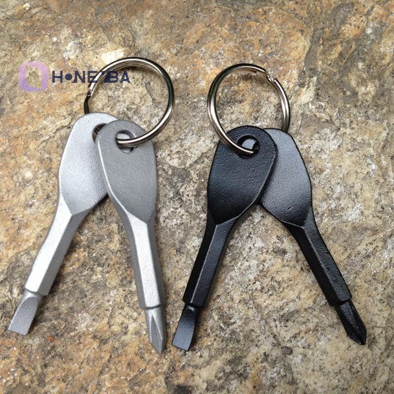 <Honeyby> 2 คีย์สแตนเลสพวงกุญแจพ็อกเก็ตเครื่องมือไขควงชุดกลางแจ้ง Nice