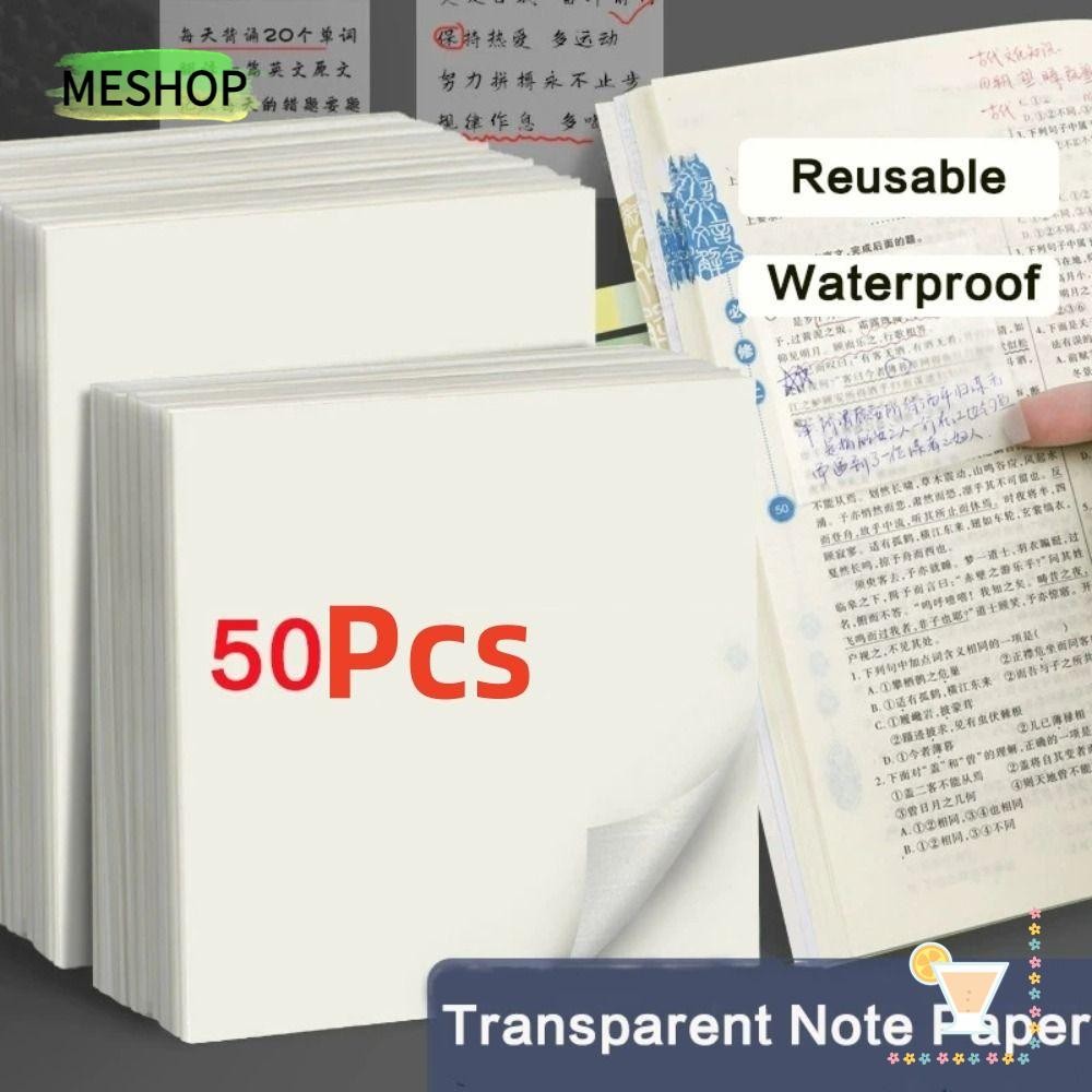 Me 50 แผ่น Sticky Notes, โปร่งใส 50 แผ่นกระดาษโน้ต, ปากกามาร์กเกอร์บุ๊คมาร์คกันน้ําแบบพกพา