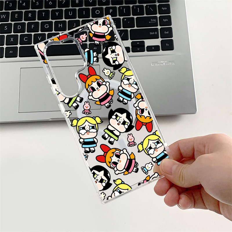 การ์ตูน Powerpuff สาว POP MART Crybaby Miffy แม่เหล็กอะคริลิคสําหรับ Samsung S25Ultra S24Ultra S24 Plus S25 + S23U S22 Ultra S22 + S23FE กันกระแทก