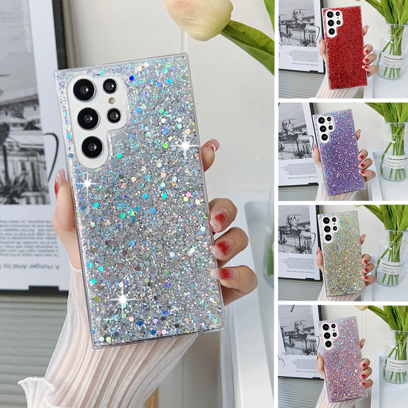 Bling Glitter เคสโทรศัพท์สําหรับ Samsung Galaxy S25 S24 S23 S22 S21 S20 FE S24 Plus Ultra 5G Shiny Sequins ฝาครอบซิลิโคนอ่อนนุ่ม