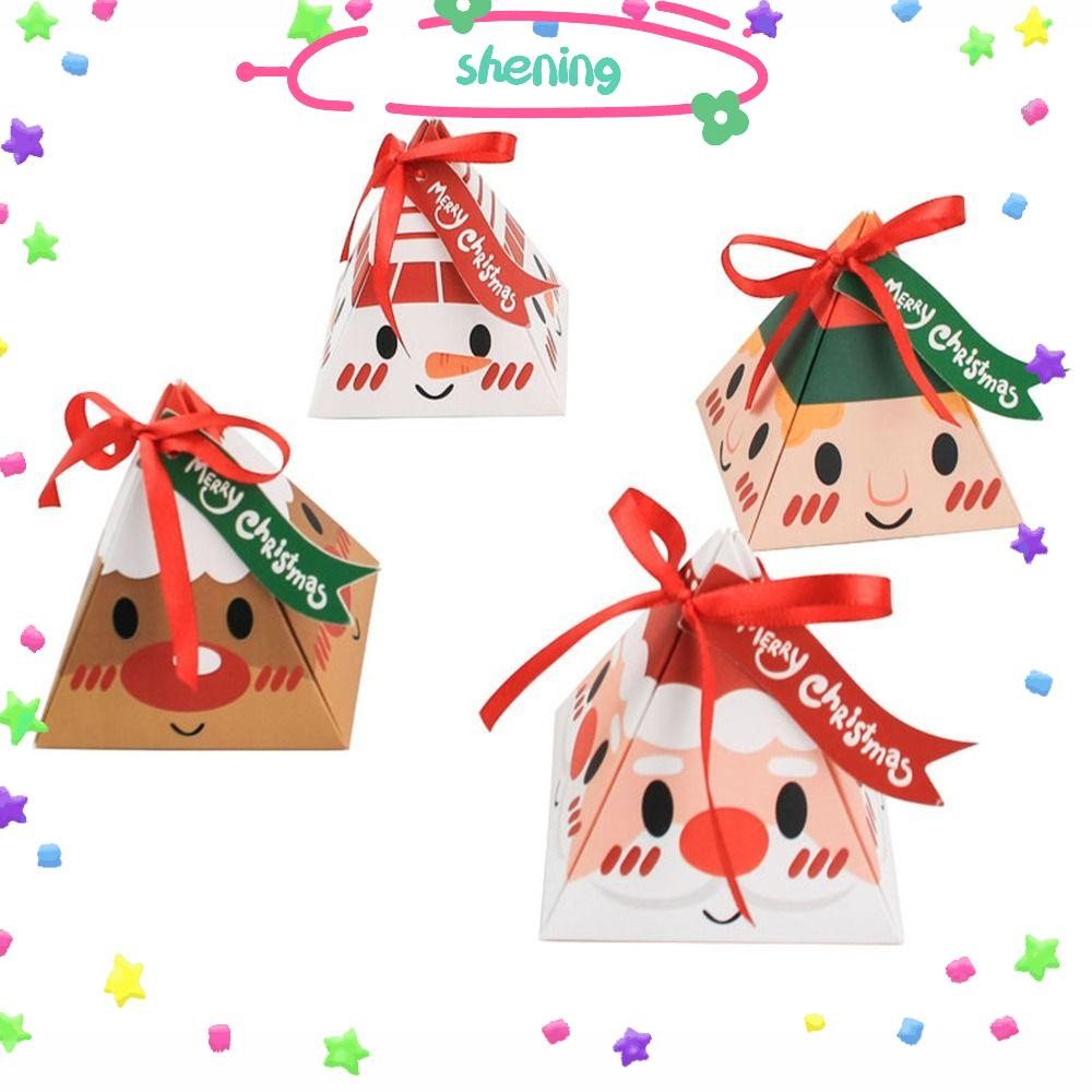 Shening 10 ชิ้นกล่องขนมสีแดง Creative Christmas Supplies Party Decor ถุงของขวัญ