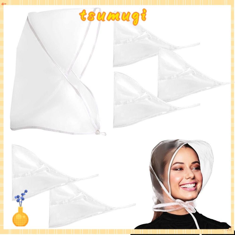 หมวกกันฝน TSUMUGI, หมวกป้องกันผมพลาสติกกันน้ํา, ป้องกันทรงผม Tie Strings Rain Bonnet ผู้หญิง