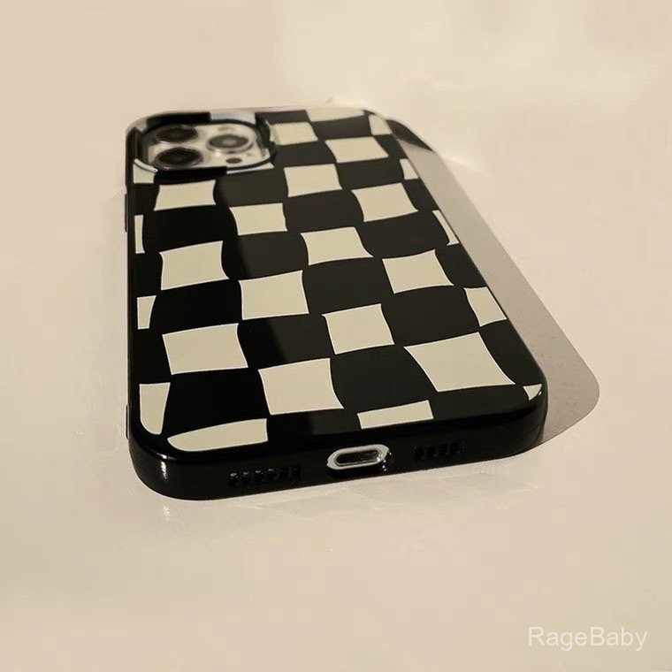 เคสโทรศัพท์สีดำและสีขาวเคสป้องกันกระดานหมากรุกลายตารางสำหรับ iPhone 11pro MAX/12pro MAX/iPhone 11 / 12 / 13/14/15pro MAX/x/xr /xs MAX iPhone 14pro/15pro - รูปที่ 3