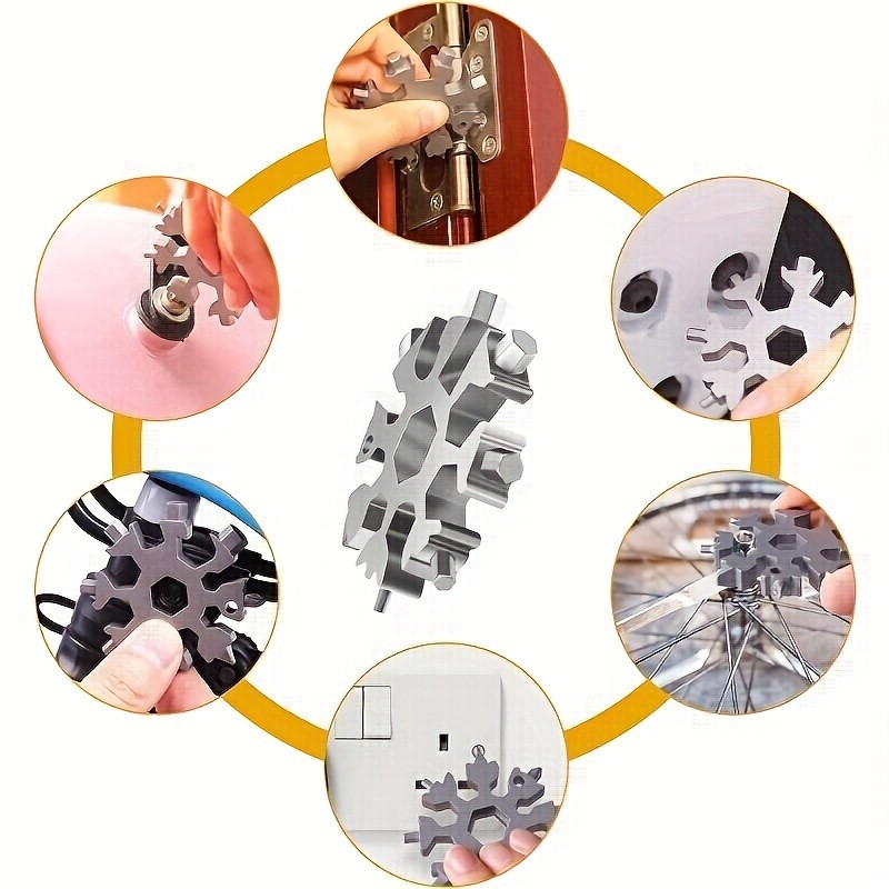 อัลเลน แสงสว่าง ประแจแบบพกพาประแจสแตนเลส18 ใน 1มินิสากลประแจเครื่องมือฉุกเฉินขนาดกะทัดรัดมัลติฟังก์ชั่เกล็ดหิมะประแจ - รูปที่ 3