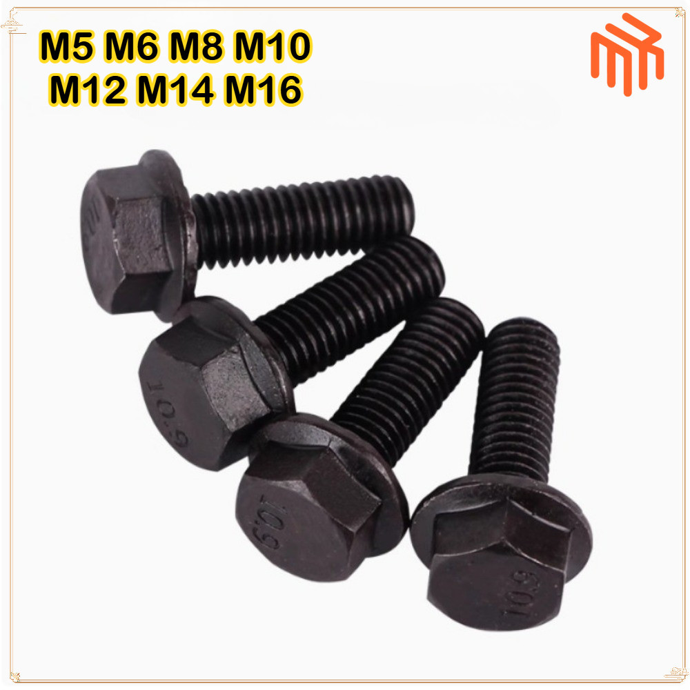 [MX1]น็อต สกรู หัว หกเหลี่ยมติดแหวน เหล็กแข็ง 10.9 เกลียวมิล หยาบ M5 M6 M8 M10 M12 M14 M16 / Hexagon