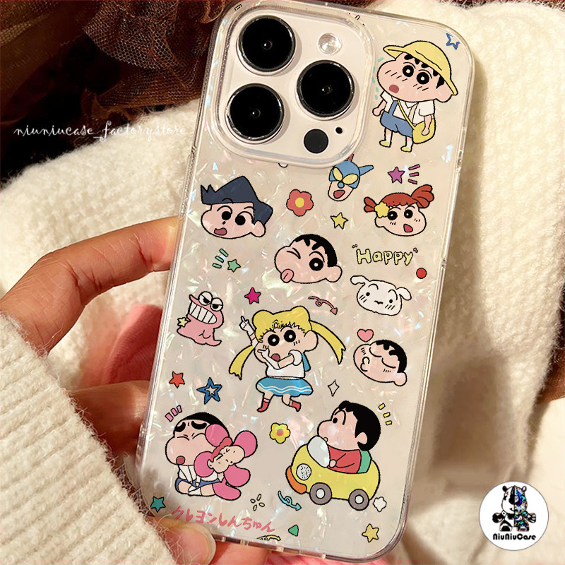 สําหรับ เคสไอโฟน11 ลายการ์ตูน โฮโลแกรมเลเซอร์ใสเคสลายเปลือกหอย For iPhone 11 12 13 14 16 15 Pro Max X 7P XS XR เคส Case