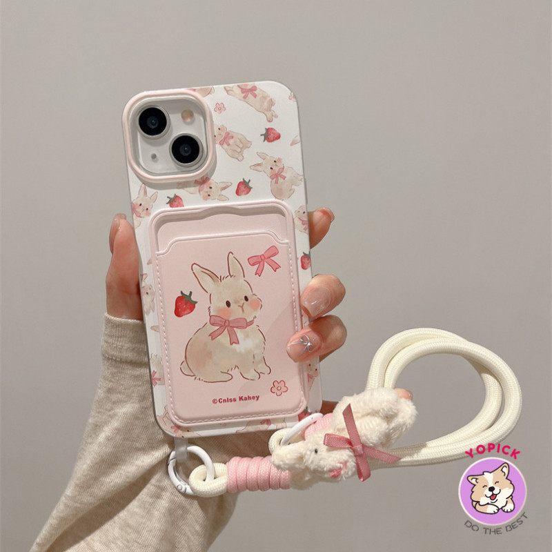 การ์ตูนกระต่ายน่ารักเคสโทรศัพท์สําหรับiphone 11 12 13Pro Max 14Plus 15 16 Pro XR XS Max 7 8 Plus SE2020 การ์ตูนฝาครอบโทรศัพท์สําหรับIPhone 16Pro Maxนุ่มสาวเชือกGKB