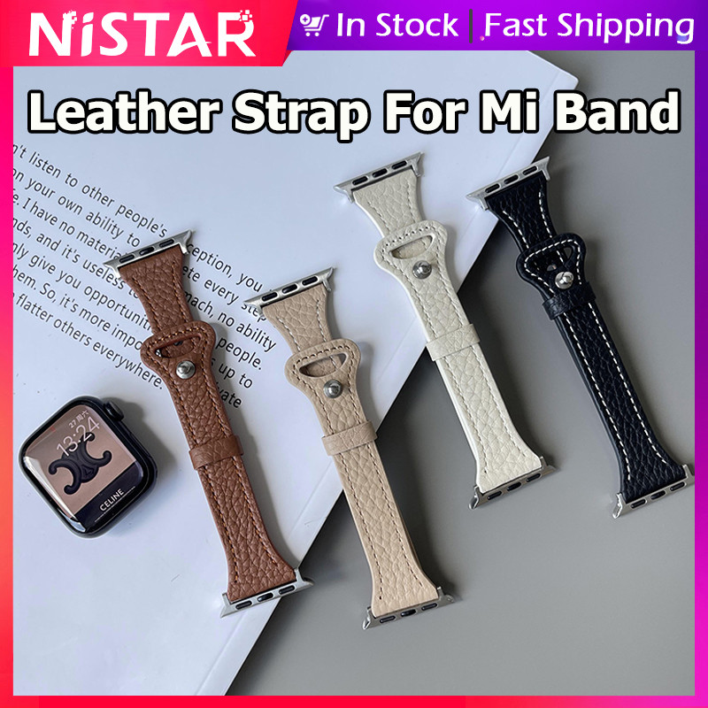 Nistar หนังนุ่มลายลิ้นจี่ หัวบัคเคิล สําหรับ Apple Watch Ultra 10/9/8/7/6/SE/5/4/3/2/1 สายหนังบางสมาร์ทวอทช์ 49/46/45/44/42/41/40/38 มม.
