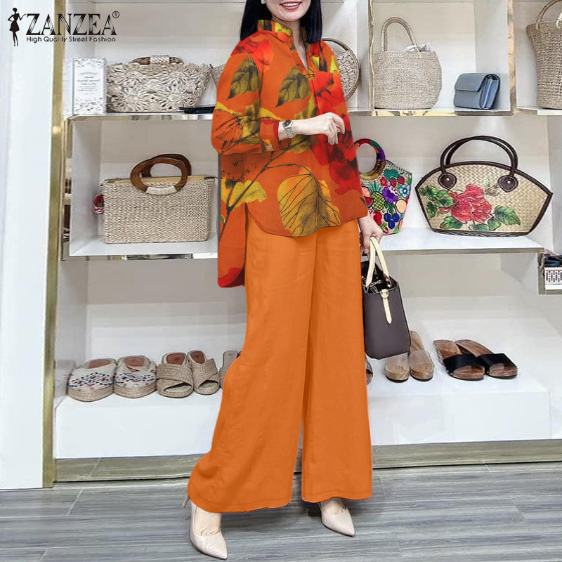 ZANZEA ใส่ ซานเซีย ผู้หญิงเกาหลีข้อเท้าความยาวเอวยางยืดพิมพ์เปิดลง-ปกเสื้อชุดสองชิ้น — صورة 6