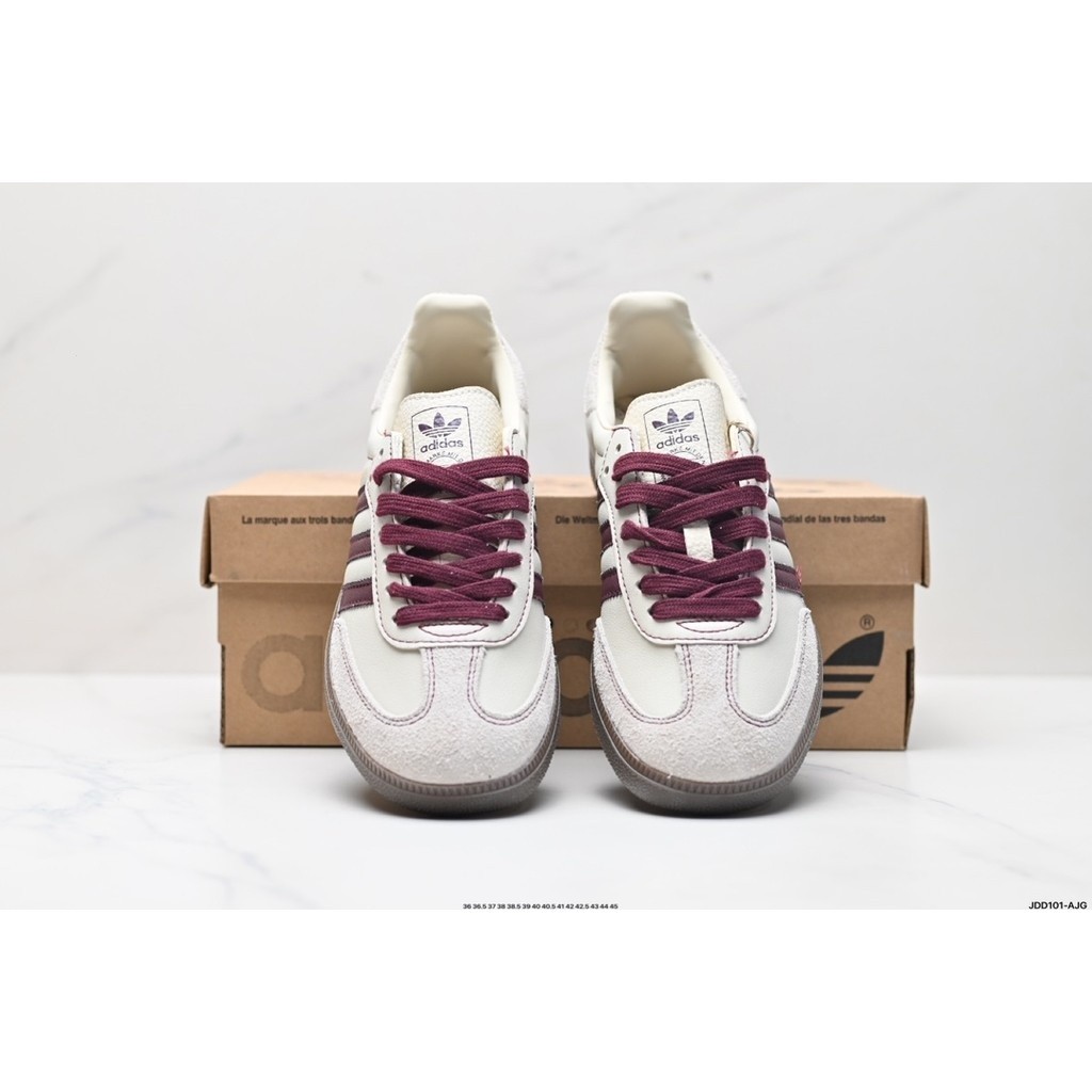 ในสต็อก German Training Football Style All-Match Low-Top Casual Sports Sneakers/Beige Red