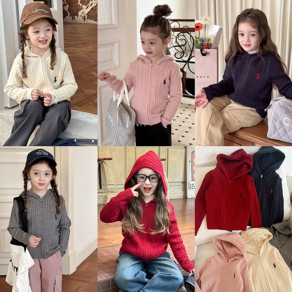 PRETTY BABY พร้อมส่ง เสื้อคลุมเด็กผู้หญิง เสื้อกันหนาว ไหมพรมแขนยาวมีฮู้ด งานซิป(1428)