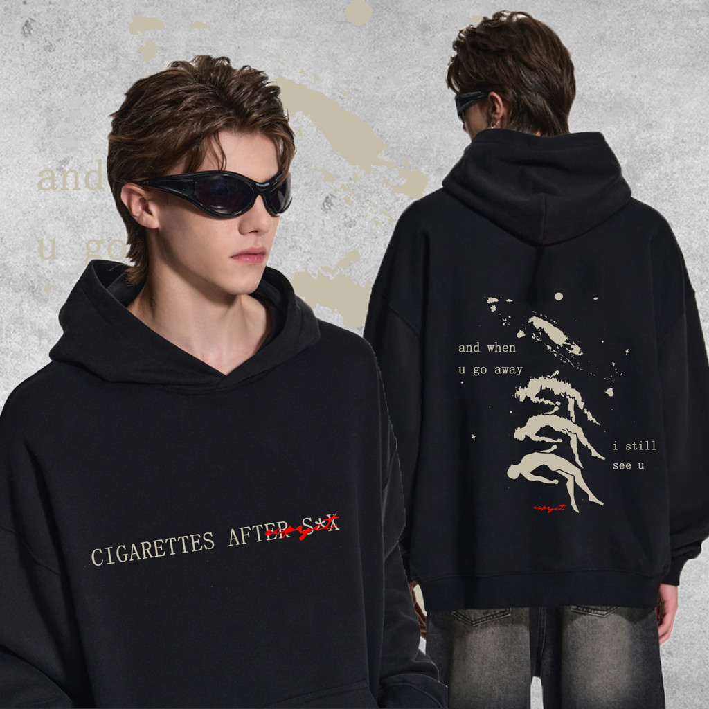 【ใหม่】Men hoodies (M-3XL) SUNSETZ CAS WHEN U GO AWAY I STILL SEE U VERSION เสื้อวงกลม พิมพ์ใหม่ผ้าฝ้ายวงกลมเสื้อคลุม