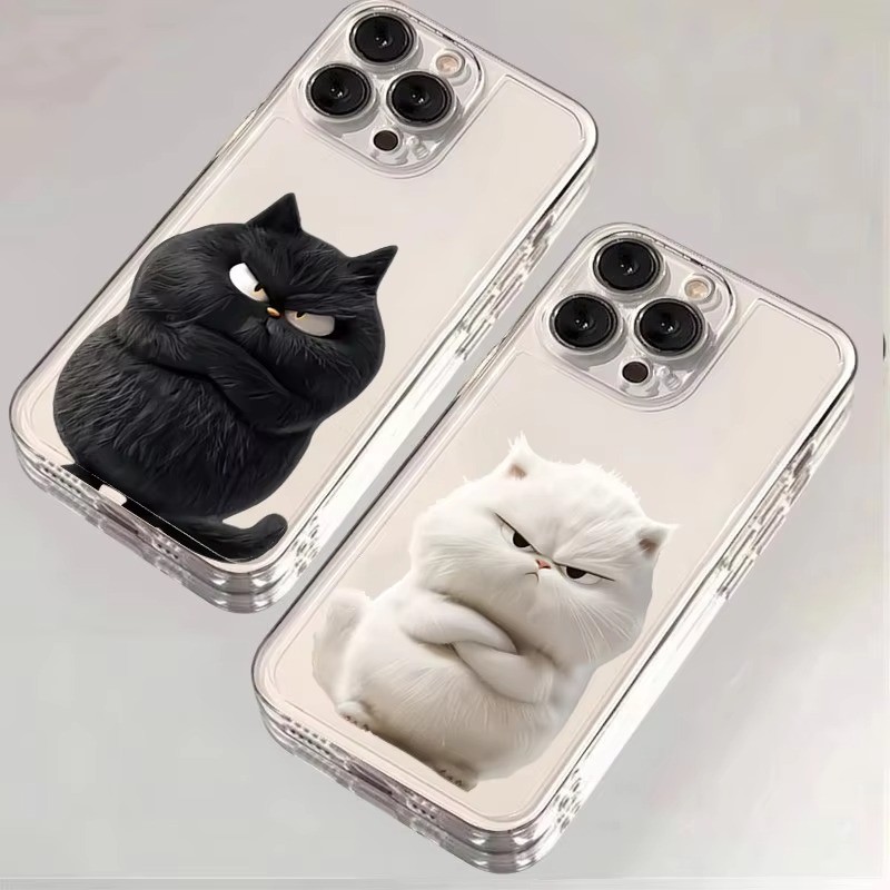 ตลกแมวอ้วนเคสโทรศัพท์สําหรับiPhone 13 16 17 11 15 12 14 Pro Max XS 7 8 Plus SE 2020 โปร่งใสนุ่มการ์ตูนปก
