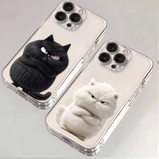 ตลกแมวอ้วนเคสโทรศัพท์สําหรับiPhone 13 16 17 11 15 12 14 Pro Max XS 7 8 Plus SE 2020 โปร่งใสนุ่มการ์ตูนปก