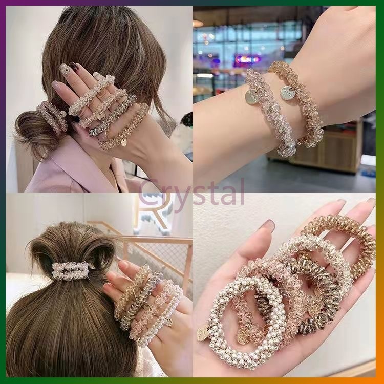Crystal ยางรัดผม ยางผูกผม ยางมัดผม โดนัทมัดผม สำหรับผู้หญิง เครื่องประดับผู้หญิง สไตล์ญี่ปุ่นและเกาหลี