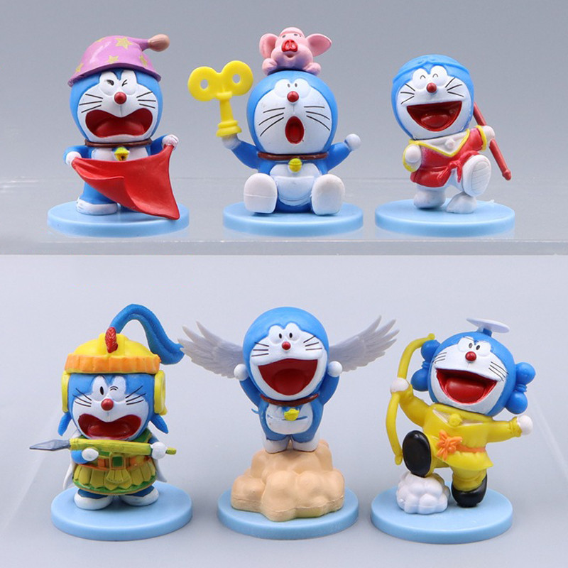 6ชิ้น/เซ็ต5-6เซนติเมตรโดราเอมอนอะนิเมะรูปหุ่นยนต์แมวเบลล์แมวที่มีปีกถามรุ่นพีวีซีแอ็คชั่นรุ่นสก์ท็อปตกแต่งตุ๊กตาของเล่น
