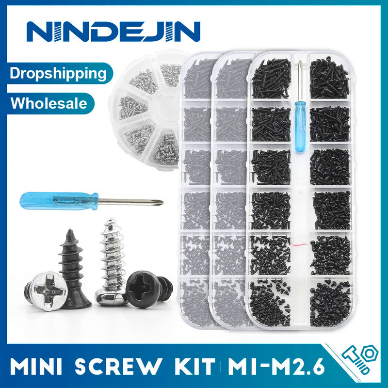 NINDEJIN Phillips Micro Screw Kit M1 M1.2 M1.4 M1.7 M2 Carbon Steel Electronic Small Tapping Screw S
