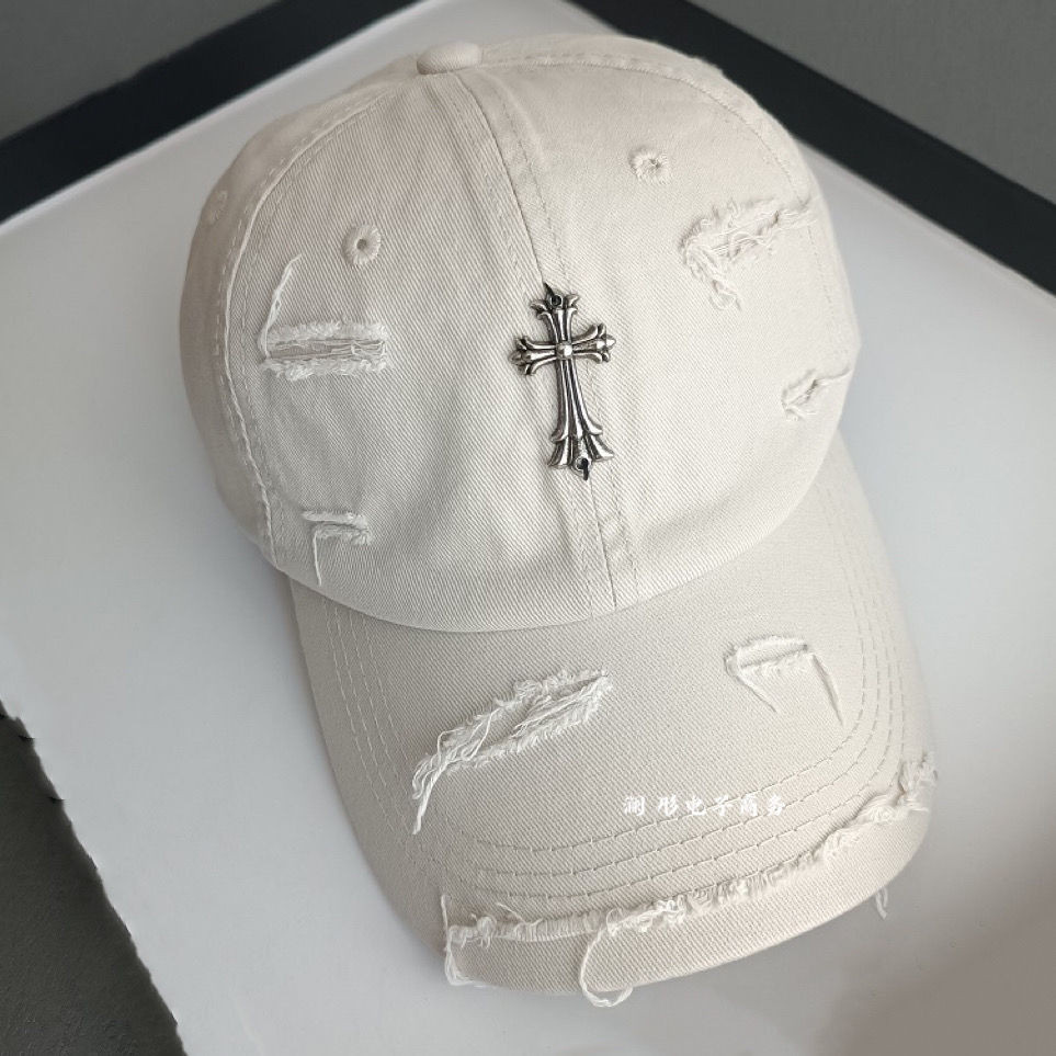 Chrome Hearts Cross Hat Old Cut Hole Peaked Cap Trend Face หมวกเบสบอลขนาดเล็กสีเทา Four Seasons Sun Protection Ins Trend
