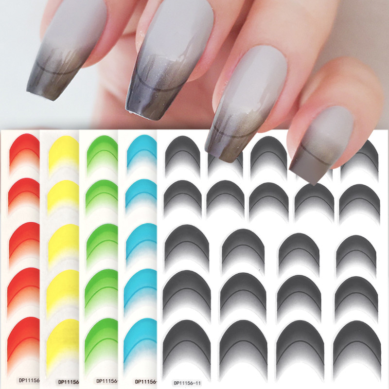 สีไล่ระดับสีภาษาฝรั่งเศสคําเล็บสติกเกอร์ออกแบบเส้น Self-กาว Ail เคล็ดลับคู่มือสําหรับ Diy ตกแต่งลายฉลุเครื่องมือ