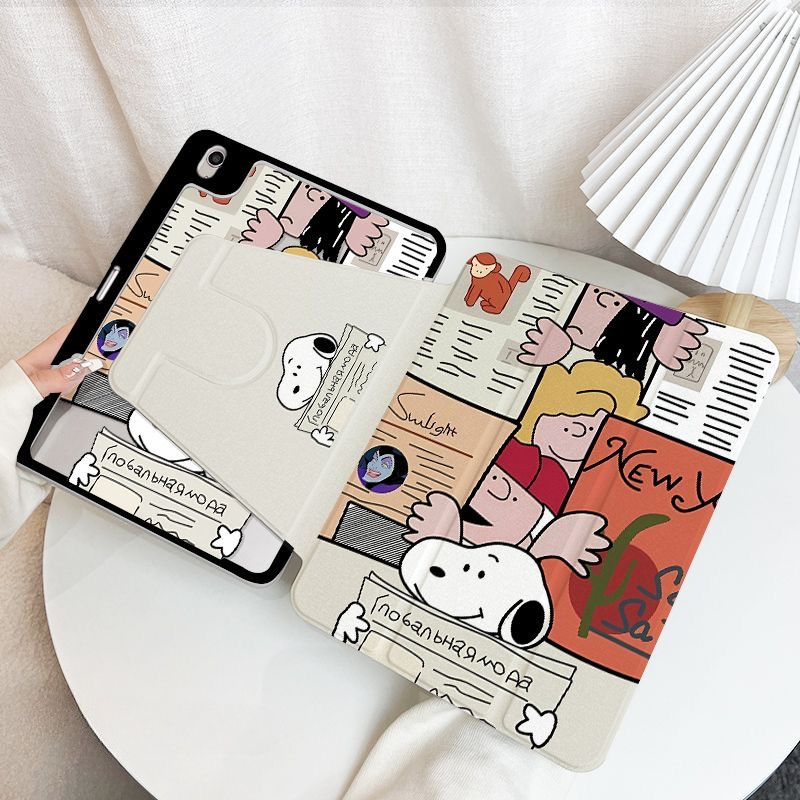 เคสสำหรับไอแพด ปรับได้ 360 องศา Poster Snoopy เหมาะสําหรับ อะคริลิค iPad Air6 Gen7/8/9 10.2 Gen5/6 9.7 Air4 Air5 10.9 Pro11 2018/2020/2021 Gen10