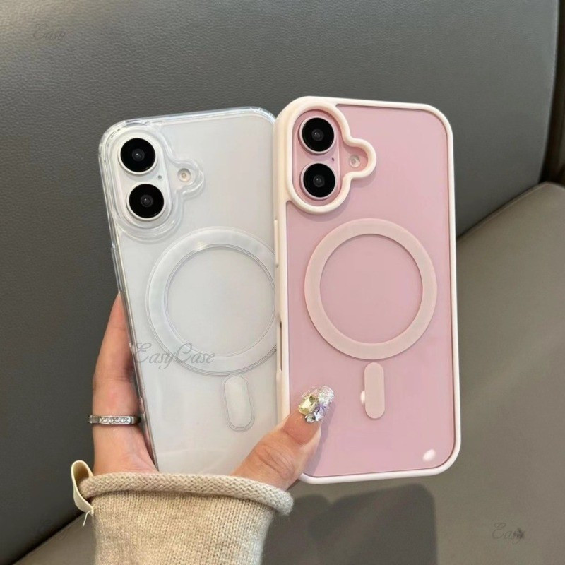 แฟชั่นเคสใสสําหรับiphone 16 15 14 Plus 13 12 11 Pro Maxฝาครอบอะคริลิคฝาหลังแม่เหล็กโปร่งใส