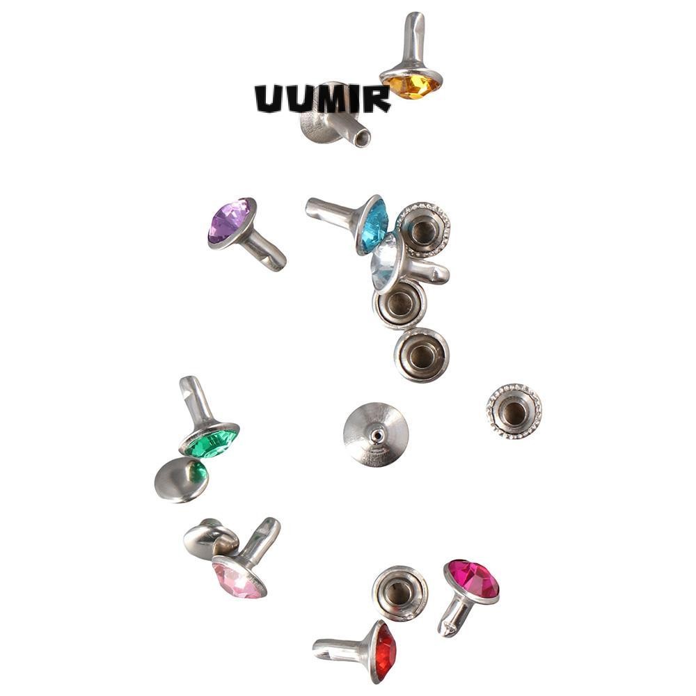 Uumir หมุดหนัง, พลอยเทียมสีรุ้ง 8 มม., หมุดหมวกคู่โลหะ Leathercraft สําหรับผ้า