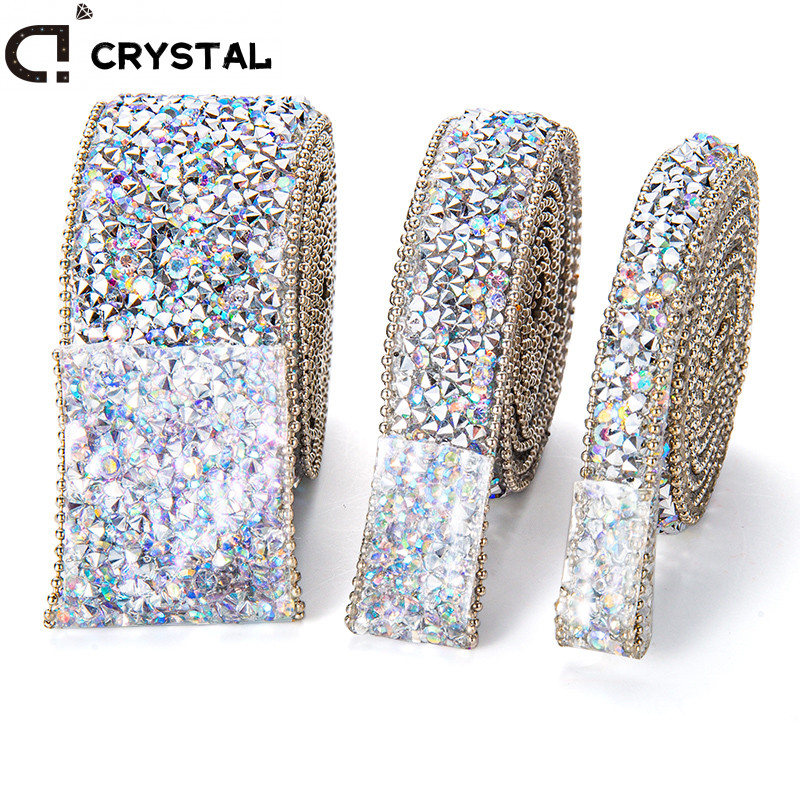 10/15/30 มม.1Yard Self กาว Rhinestone Strip คริสตัลม้วน Glitter เข็มขัดเพชร Bling สําหรับ DIY Craft