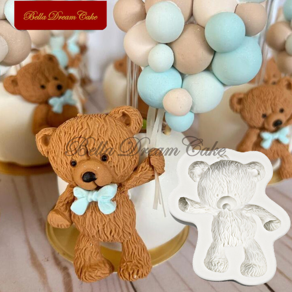 3d Fuzzy Bear Design แม่พิมพ์ซิลิโคน Fondant ช็อกโกแลต Mould DIY Clay ชุดเค้กตกแต่งเครื่องมืออุปกรณ์