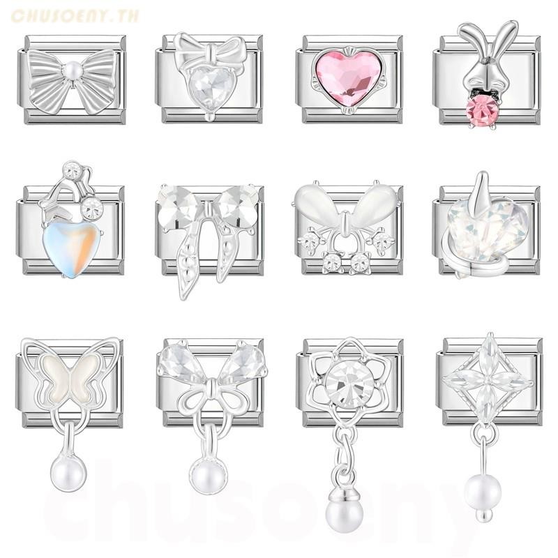 ยอดนิยมรักเพชรจี้หัวใจอิตาเลี่ยน Charm Links Fit 9 มม.สร้อยข้อมือสแตนเลสทําเครื่องประดับ