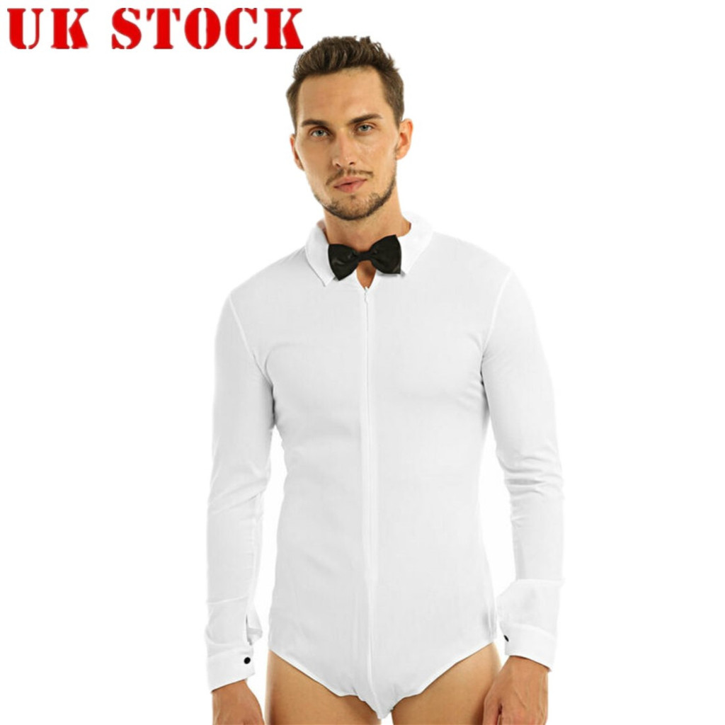 Nikiikoo Mens แขนยาวซิปสีทึบละตินโมเดิร์นเต้นรําเสื้อ Bowtie เสื้อ Romper ชิ้นเดียว ราคา ถูกที่สุด ดีลบีเคเค