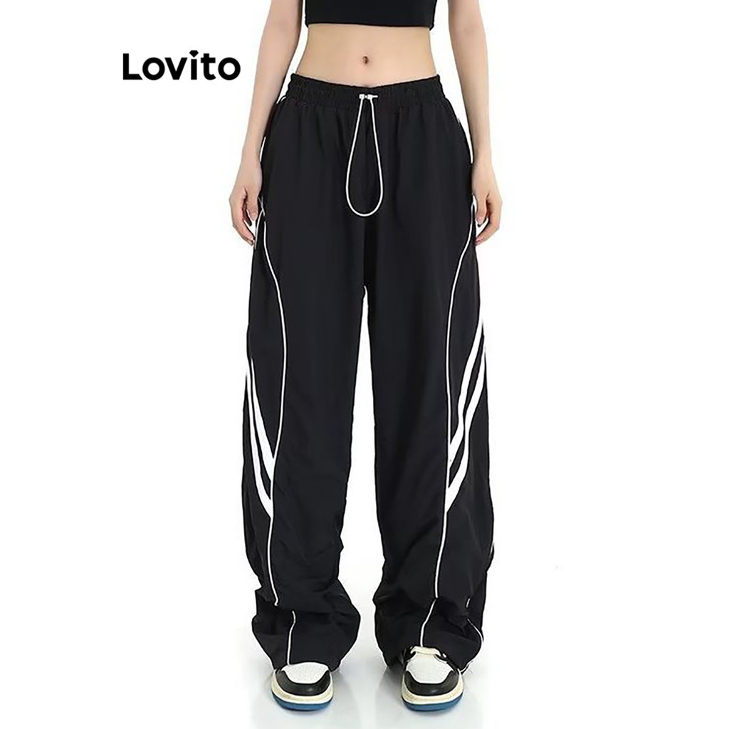 Lovito กางเกงคัลเลอร์บล็อกสีตัดกันคอนทราสต์แบบสบาย ๆ สำหรับผู้หญิง L101AD311