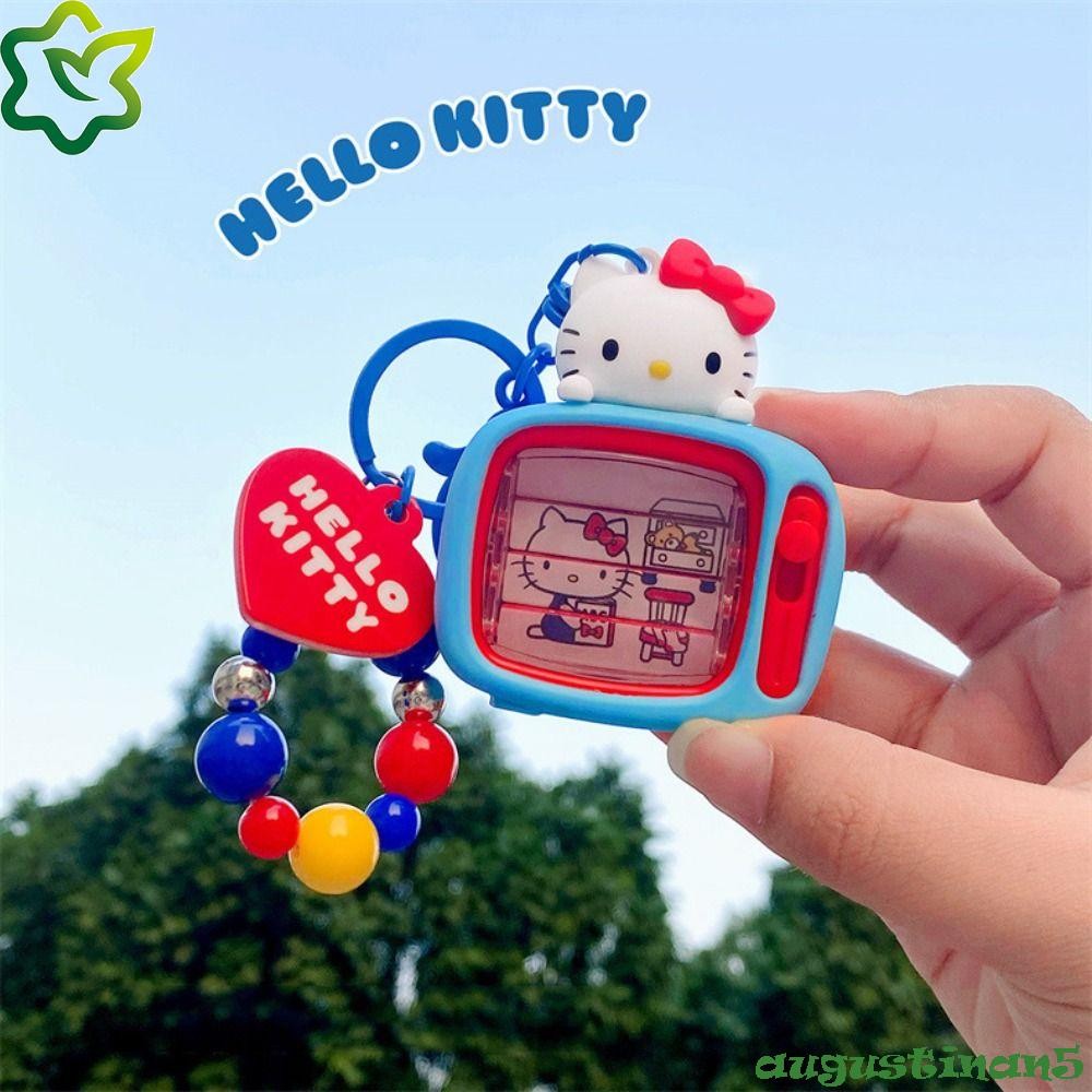 Augustinan จี้กระเป๋าของเล่นขนาดเล็ก, Love Bag Charms KT พวงกุญแจโทรทัศน์แมว, น่ารักหัวใจแหวนกุญแจลูกปัด Kitty ของเล่นแมวจี้กุญแจรถ