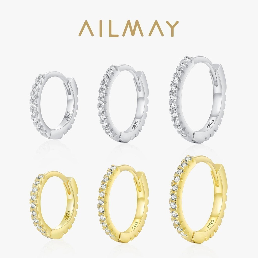 Ailmay 3 ขนาด 925 เงินสเตอร์ลิง Simple Stackable วงกลมคลาสสิก Basic Gold สี Hoop ต่างหูสําหรับผู้หญิงเครื่องประดับ