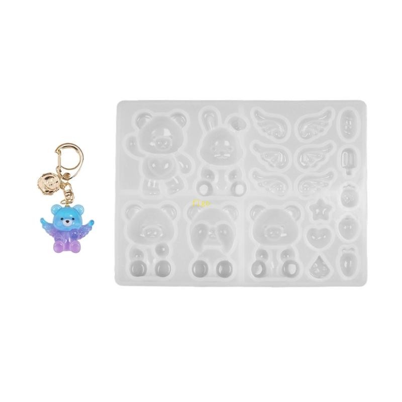 Flgo ซิลิโคนหัตถกรรมแม่พิมพ์เรซิ่นหมีและกระต่ายพวงกุญแจ Charm Moulds ซิลิโคนเนื้อแขวนจี้ Moulds สําหรับปากกา