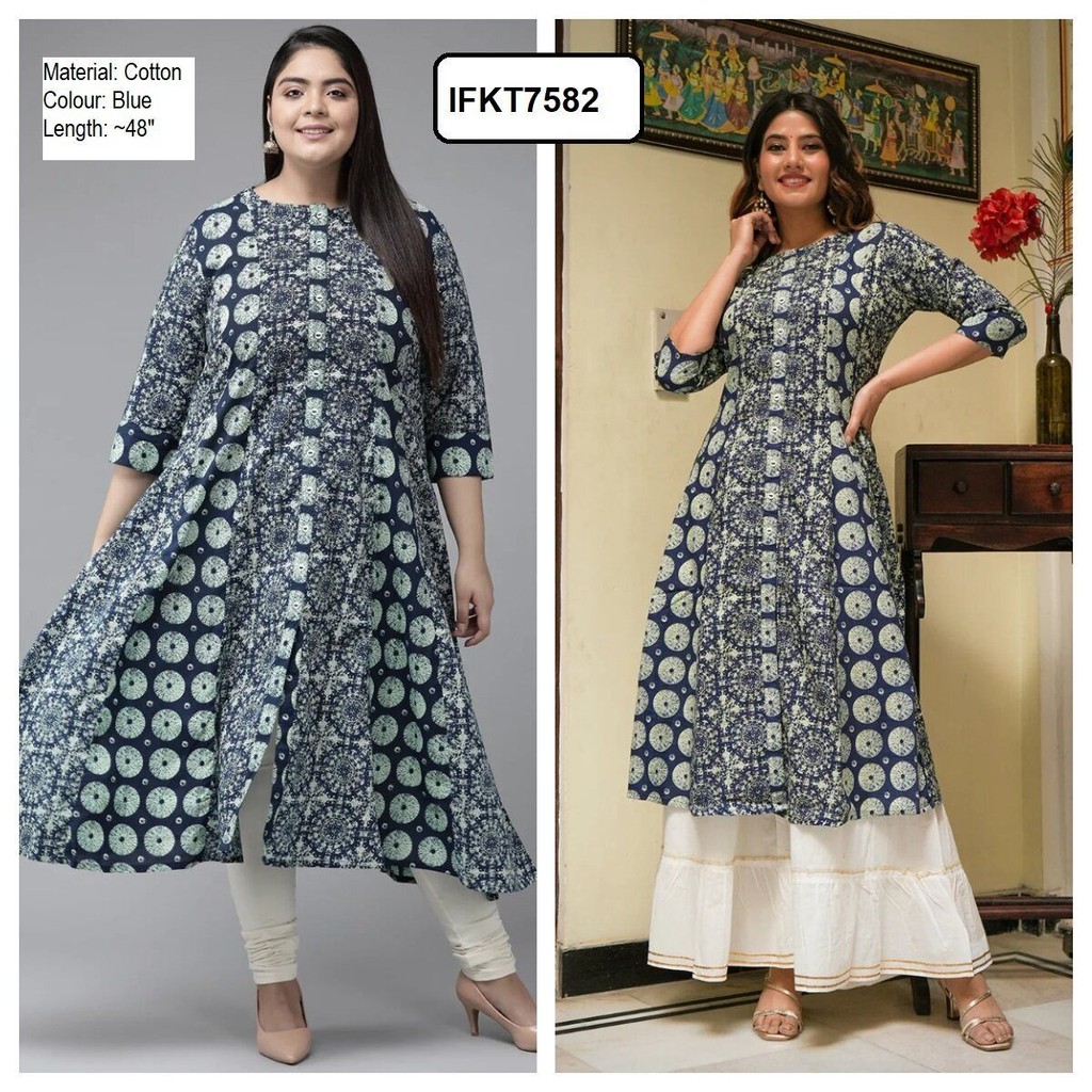 [Size S ถึง 3XL] ผ้าฝ้ายแบรนด์ Anarkali Kurti พร้อม Plus Size [Yash]