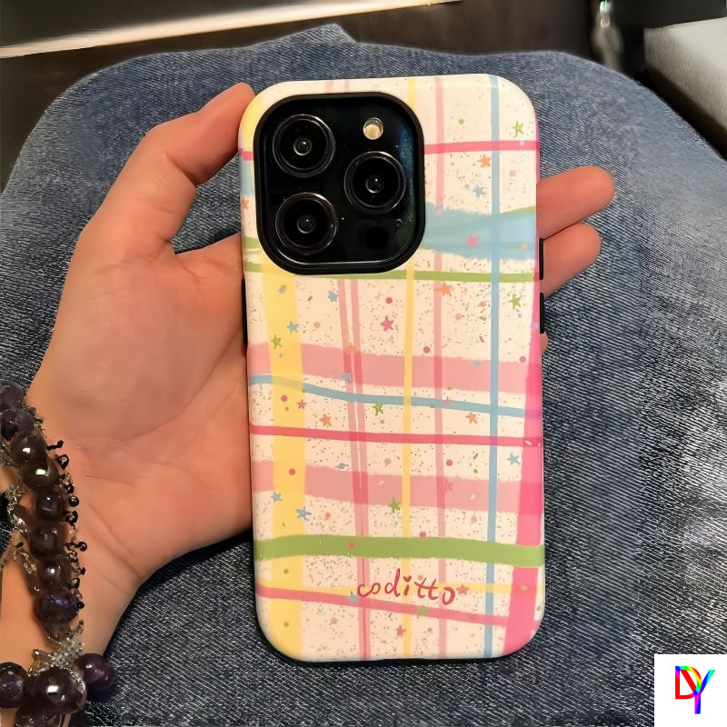 เคสสําหรับ Apple 15/16/17Promax เคส iPhone Iphone15promax ลายสก๊อตสี 14 สไตล์เกาหลี 13 Frosted Two-in-One 12 เคสฟิล์ม