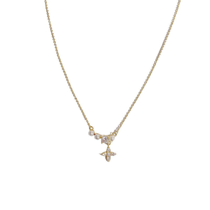 แสงหรูหราแฟชั่นมุกแฉกดาวพู่อารมณ์ที่เรียบง่ายระดับไฮเอนด์สร้อยคอโซ่กระดูกไหปลาร้าทั้ง - รูปที่ 3