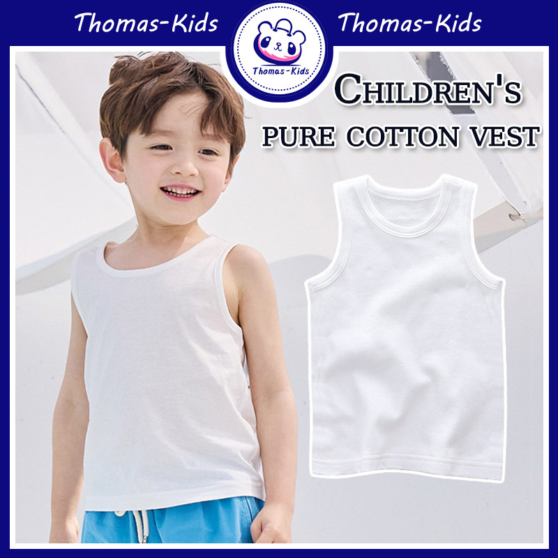 [Local Shipping] เสื้อกั๊กสีขาว 1 ชิ้นสําหรับเด็กเสื้อยืดแขนกุดผ้าฝ้าย 100% สําห