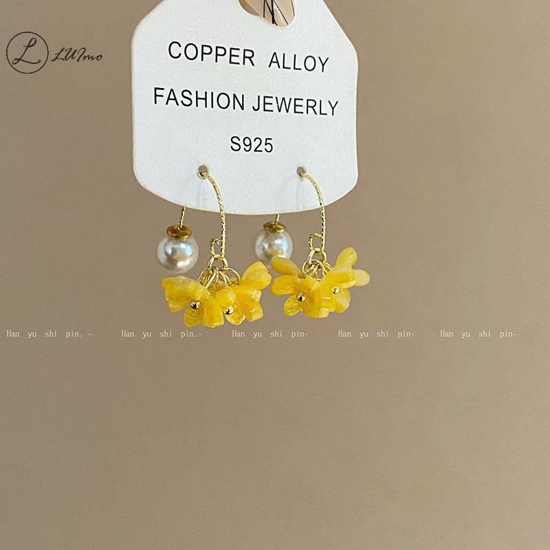 LUImo Elegant Osmanthus Pearl ต่างหูดอกไม้สีเหลืองหรูหราต่างหูผู้หญิงยาว sel ดอกไม้ต่างหูเครื่องประดับงบใหม่