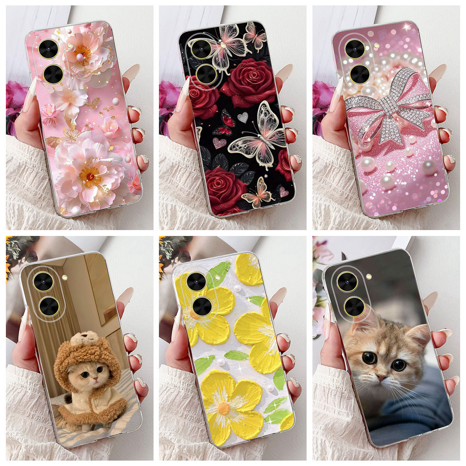 สําหรับ Xiaomi Redmi A5 2025 Elegant Floral Cat เคสโทรศัพท์ RedmiA5 4G ซิลิโคนอ่อนนุ่ม TPU กรณี