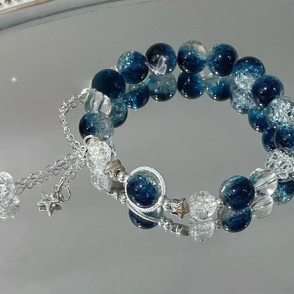 The Galaxy Blue Crystal Bead หินแก้ว สร้อยข้อมือ Star River