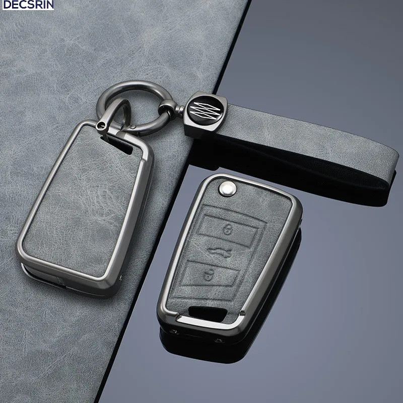 Leather zinc alloy car key case cover for VW Volkswagen Golf 7 Mk7 Tiguan MK2 for Seat Ateca Leon FR