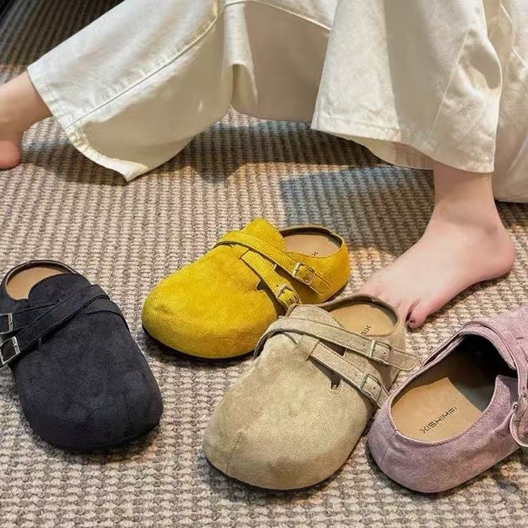 TX661 รองเท้าเเตะผู้หญิง แบบเปิดส้น หนา2นิ้ว วัสดุกำมะหยี่ พื้นหนา กันลื่น รองเท้าหัวโตสำหรับผู้หญิง(เท้าผอมเรียวลดไซส์)