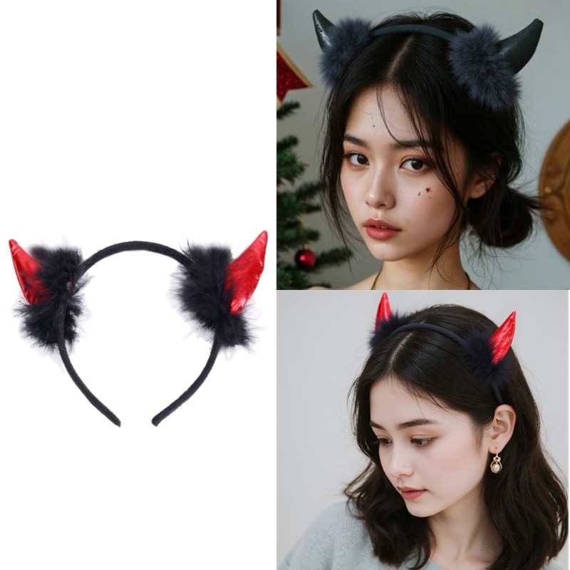 Lu การ์ตูน Devil Horns ผม Hoop น่ารักสัตว์ Hairband สําหรับแสดงสด Devil Theme Dark Horns Hairband