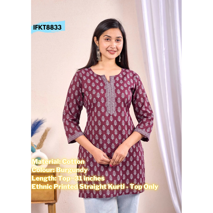 DEBAYU Nayo Cotton Short Kurti สําหรับสุภาพสตรีที่มีการออกแบบชาติพันธุ์เสื้อขนาด M